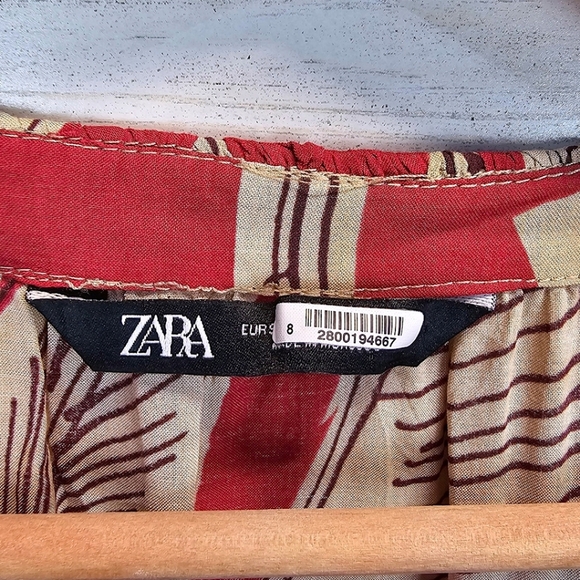 Zara Womens Tropical Floral V-Neck Top Medium Red Relaxed Beachy Coconut Girl - Picture 11 of 12